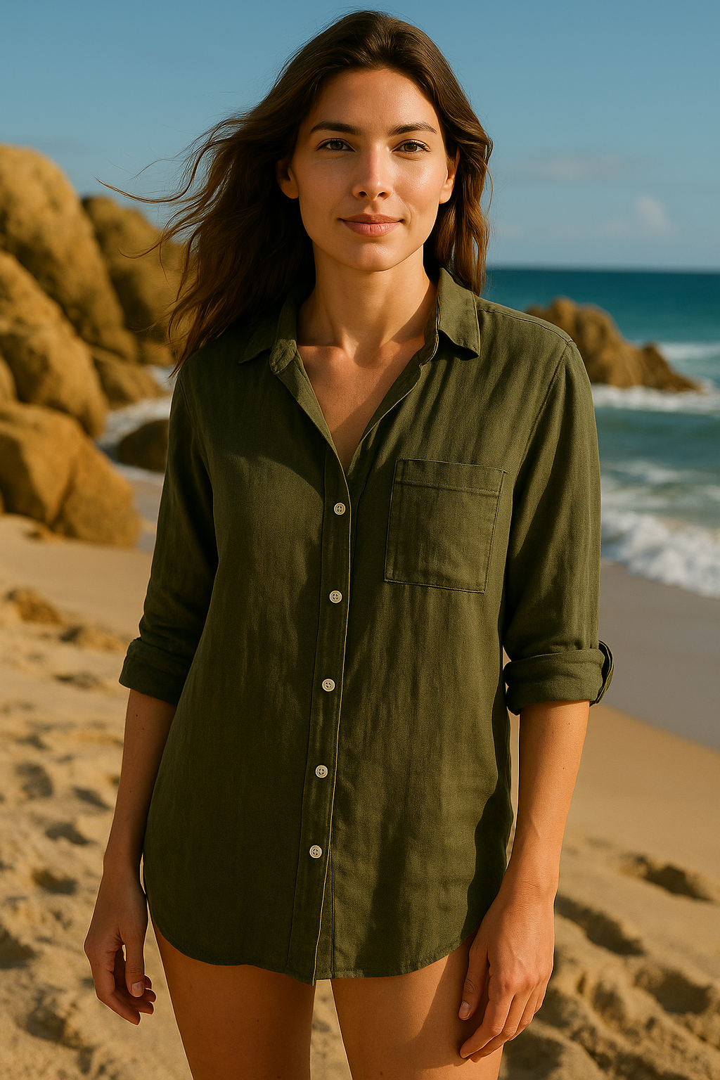 LINEN & COTTON HOUSE - Wholesale Button Down Shirt - Women's - LINEN SHIRT WITH SQUARE POCKET, SPRING SUMMER 7400148