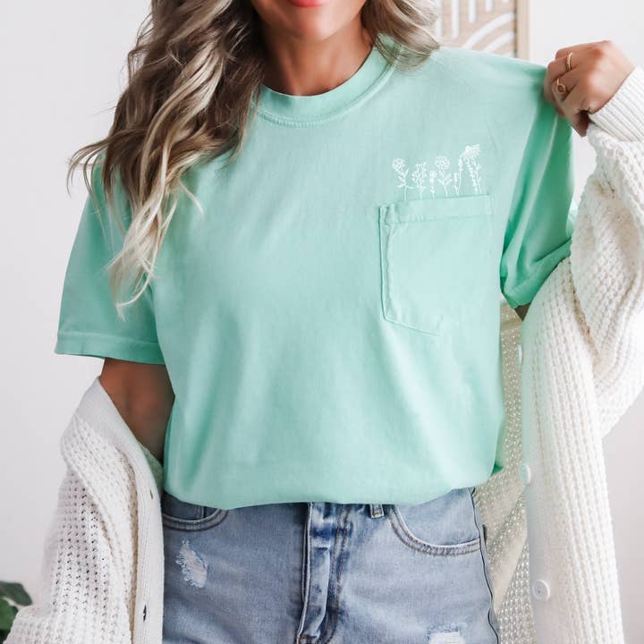 Verita Culture - Wholesale Screen Printed T-Shirt - Women's - Wildflowers Comfort Colors Pocket T Shirt9