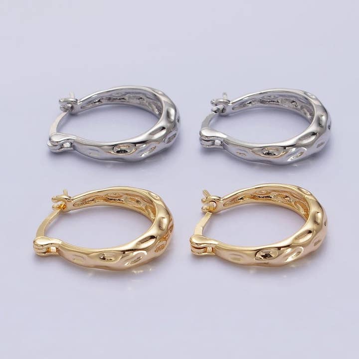 16K Guld Fyldt Hamret Aflang Lås Øreringe i Guld & Sølv | AB1423 AB1424 for engroshandel hos Aim Eternal