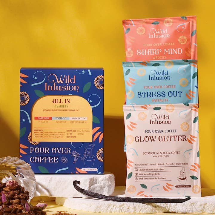 All-In Functional Mushroom Coffee Variety Pack | 10 Packs for wholesale by WILD INFUSION COFFEE