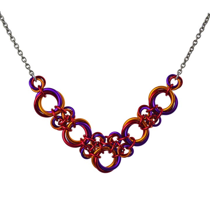 Knotted Metal V Necklace - Sunset for wholesale by Rebeca Mojica Jewelry