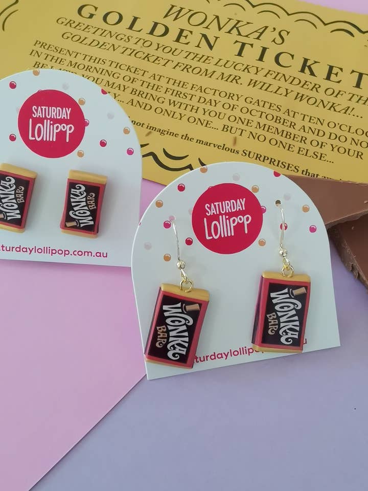 Wonka Bar earrings for wholesale by Saturday Lollipop