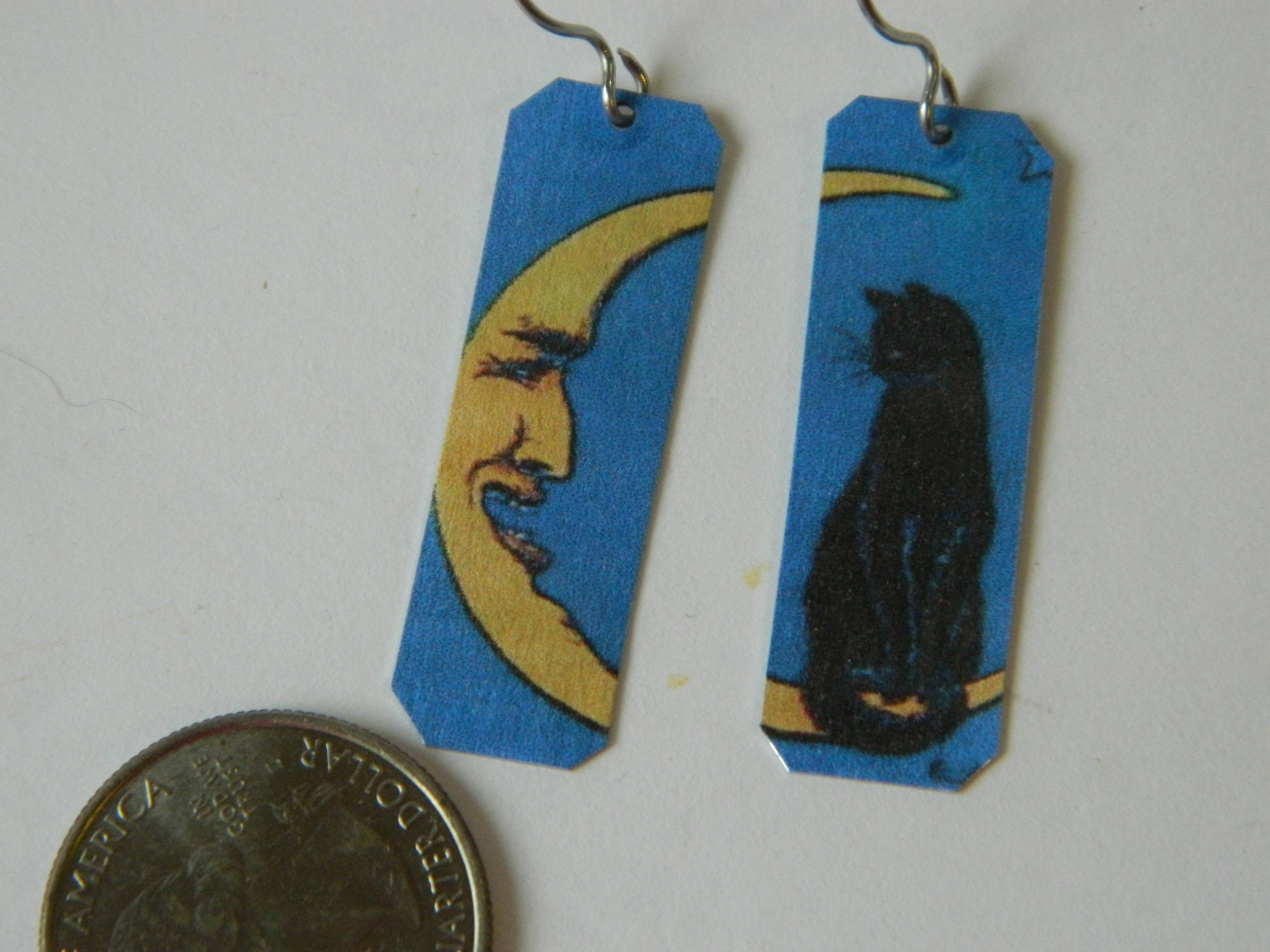 Sarah Wood Studio - Wholesale Dangle Earrings - Earrings Black Cat And Moon Halloween Whimsical Vintage1