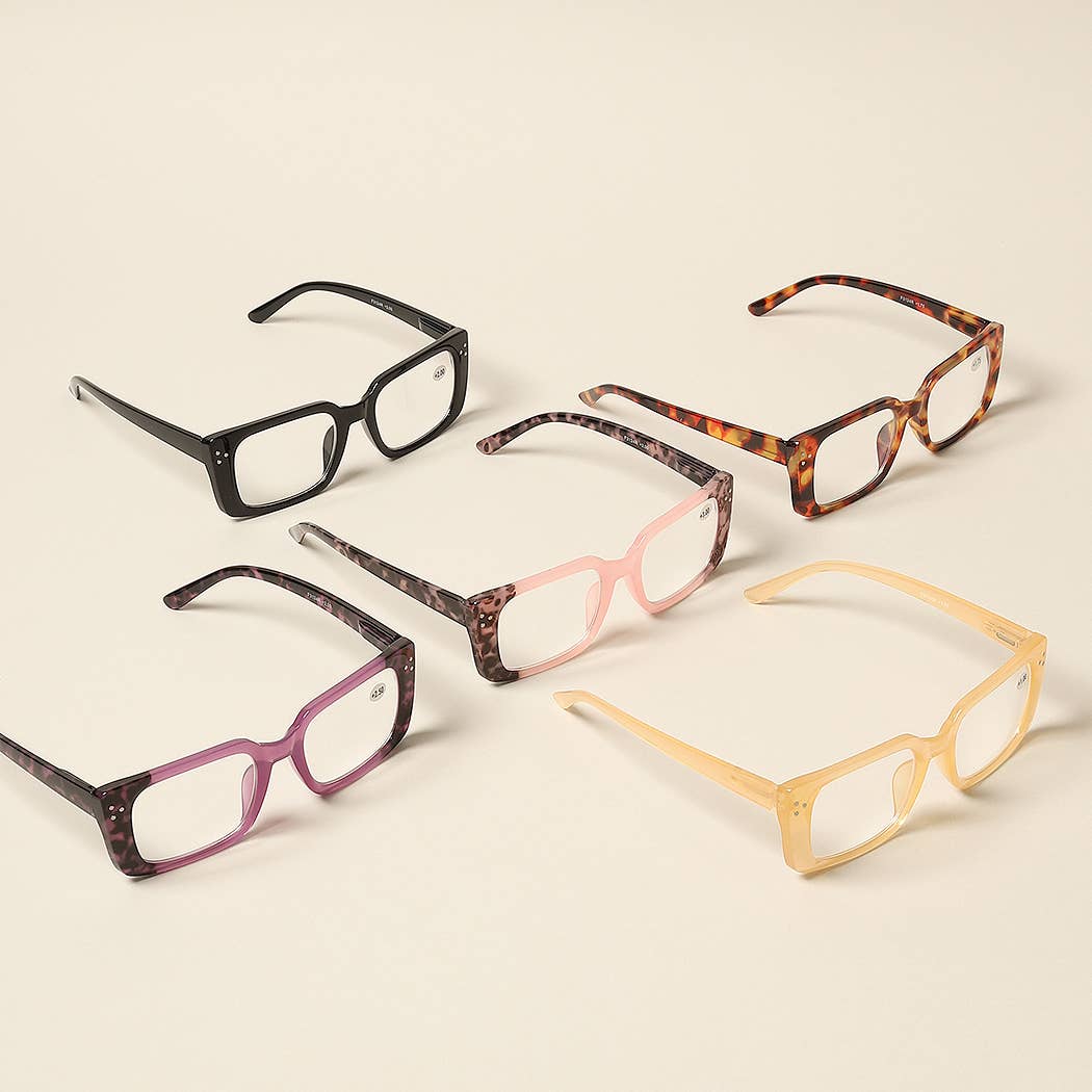  ASSORTED COLOR Women's Tortoise Rectangle Reading Glasses for wholesale on Faire1