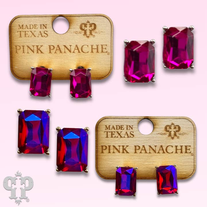 Boucle d'oreille rectangulaire en strass pour la vente par Pink Panache Brands