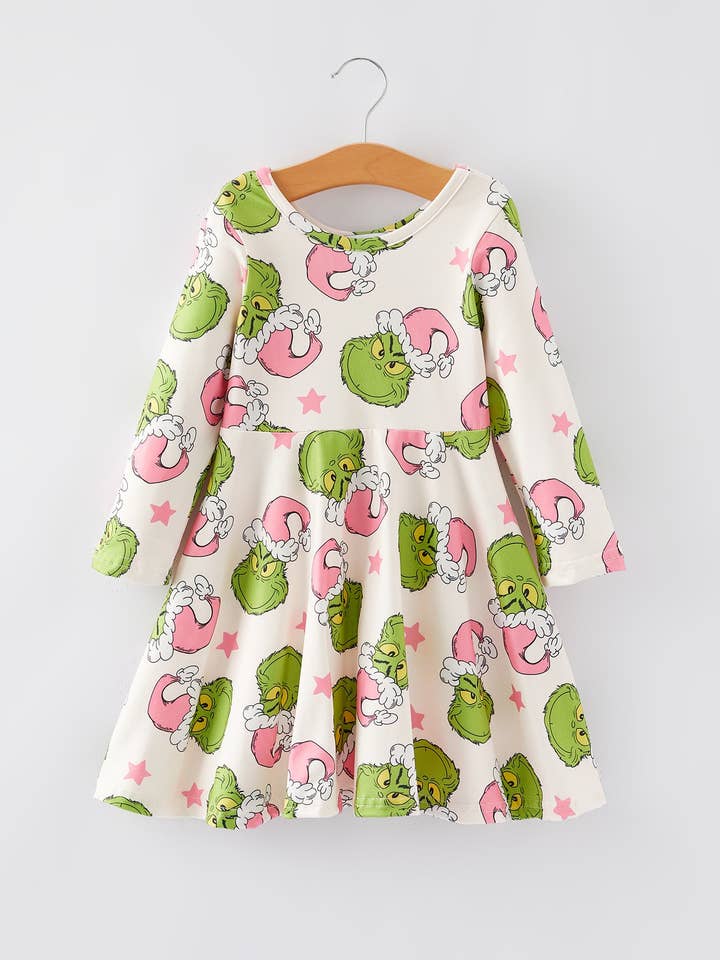 Rylee Faith Designs - Wholesale Dress - Kids - Christmas Cartoon Characters Print Girls Dress