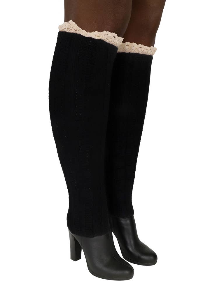 ASSORTED Classic Lace Trim Knitted Knee-high Leg Warmers for wholesale on Faire1