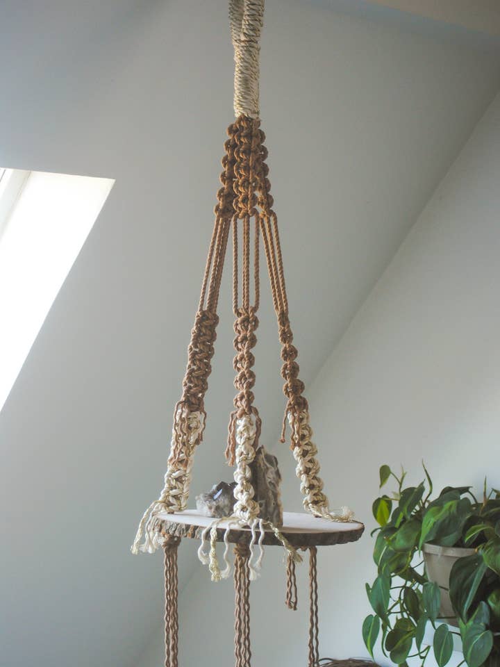 Hanging Macrame Circle Exposed Wood Shelf for wholesale by MercuryX Shop