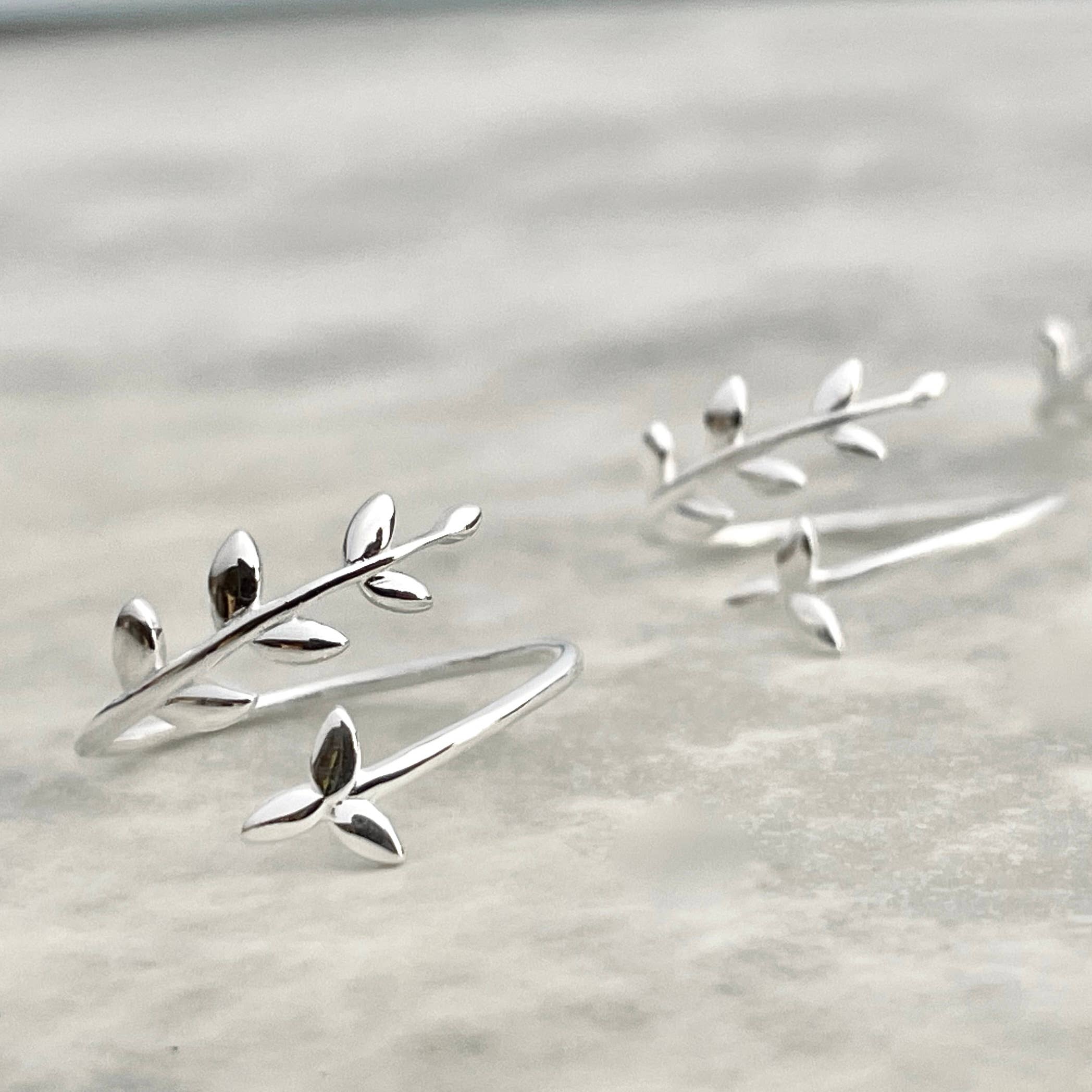 Blueyejewelry - Wholesale Band/Stacked Ring - Olive Leaf Ring - Sterling Silver Olive Branch Wrap Ring 4