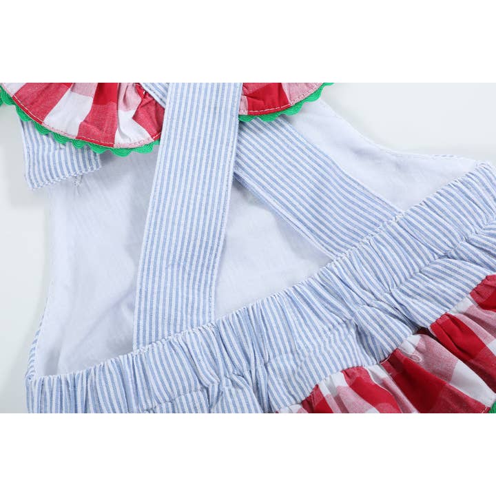 Lil Cactus - Wholesale Bodysuit (Non-Footed) - Baby - Light Blue Seersucker and Gingham Watermelon Ruffle Romper
