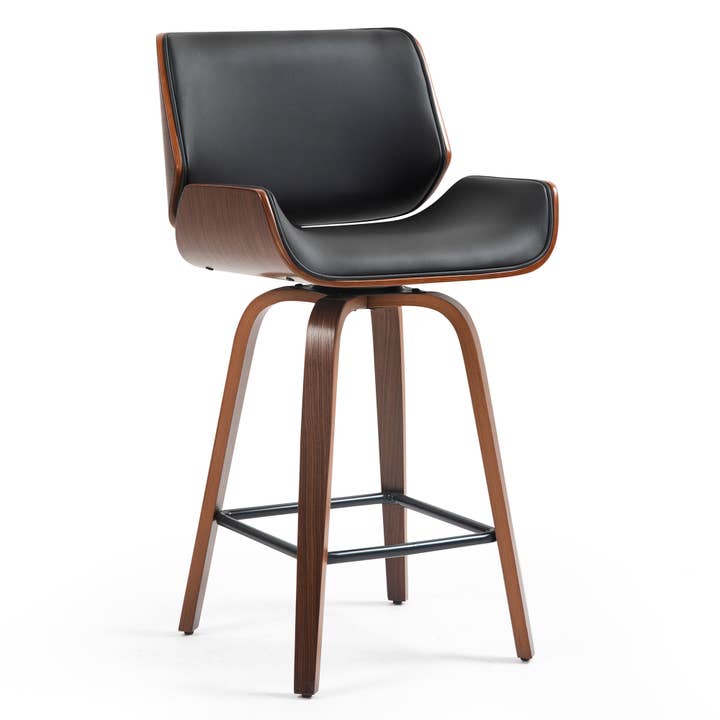 Beate Black Faux Leather Counter Stool with Walnut Wood Legs for wholesale by Glamour Home