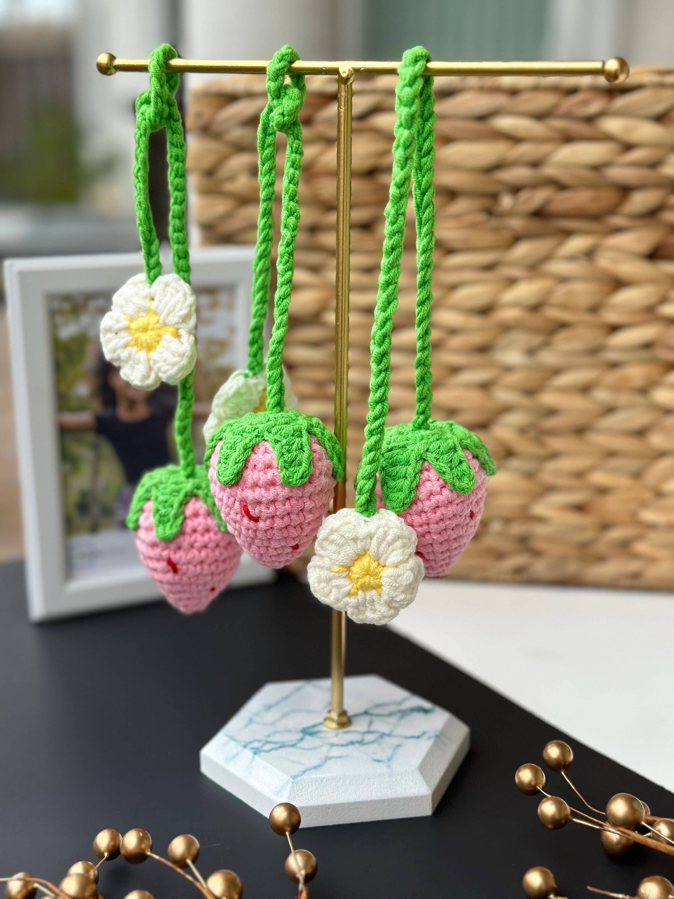 Anh2 LTD – Ornamento por atacado – Crochê de Morango, Decoração Pequena Cereja de Malha Artesanal2