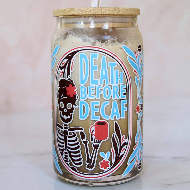 Forest Cove Home - Wholesale Drinking Glass/Cup - Death Before Decaf Color Change Can Glass