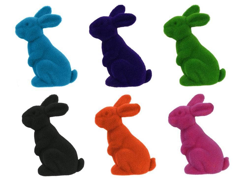 Trendy tree - Vente Figurine décorative - Lapin assis floqué de 11,5 po H x 7 po L, 6 assortis, violet, rose2
