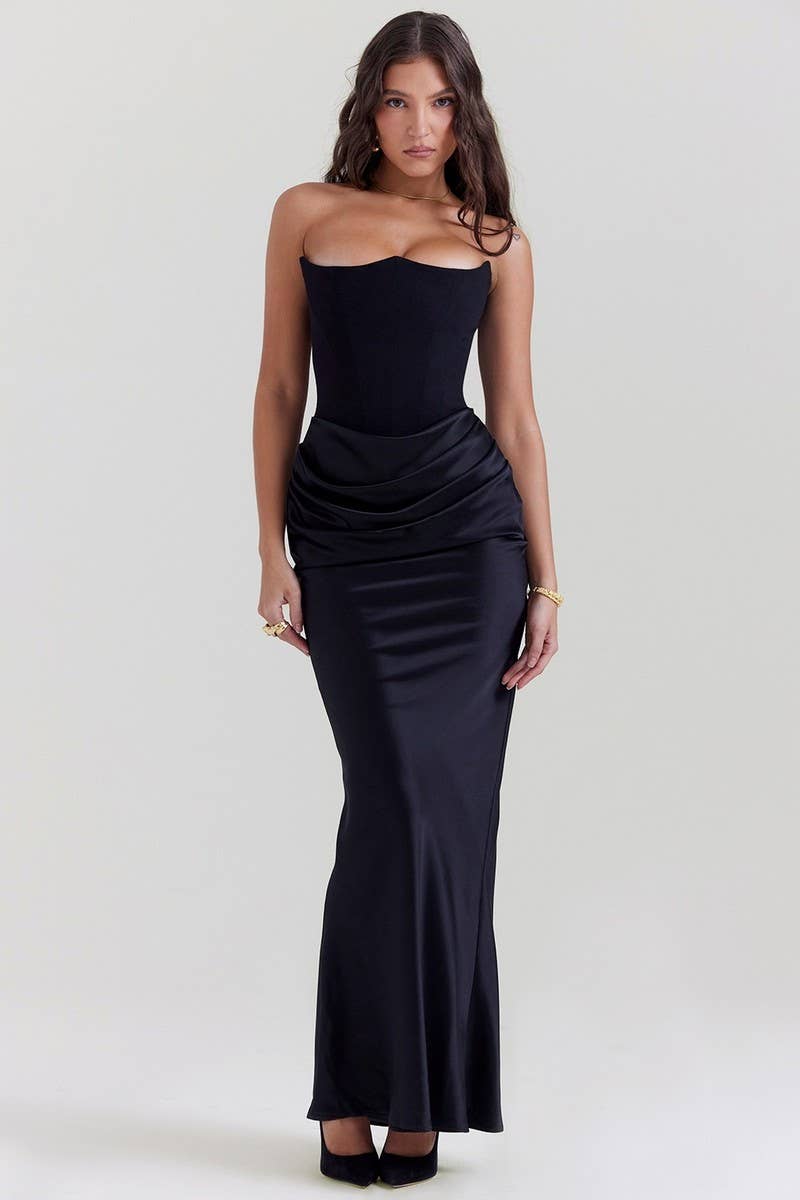 NINEXIS - Wholesale Dress - Women's - CWDMD5492_STRAPLESS BONED FITTED SOLID COLOR MERMAID DRESS0
