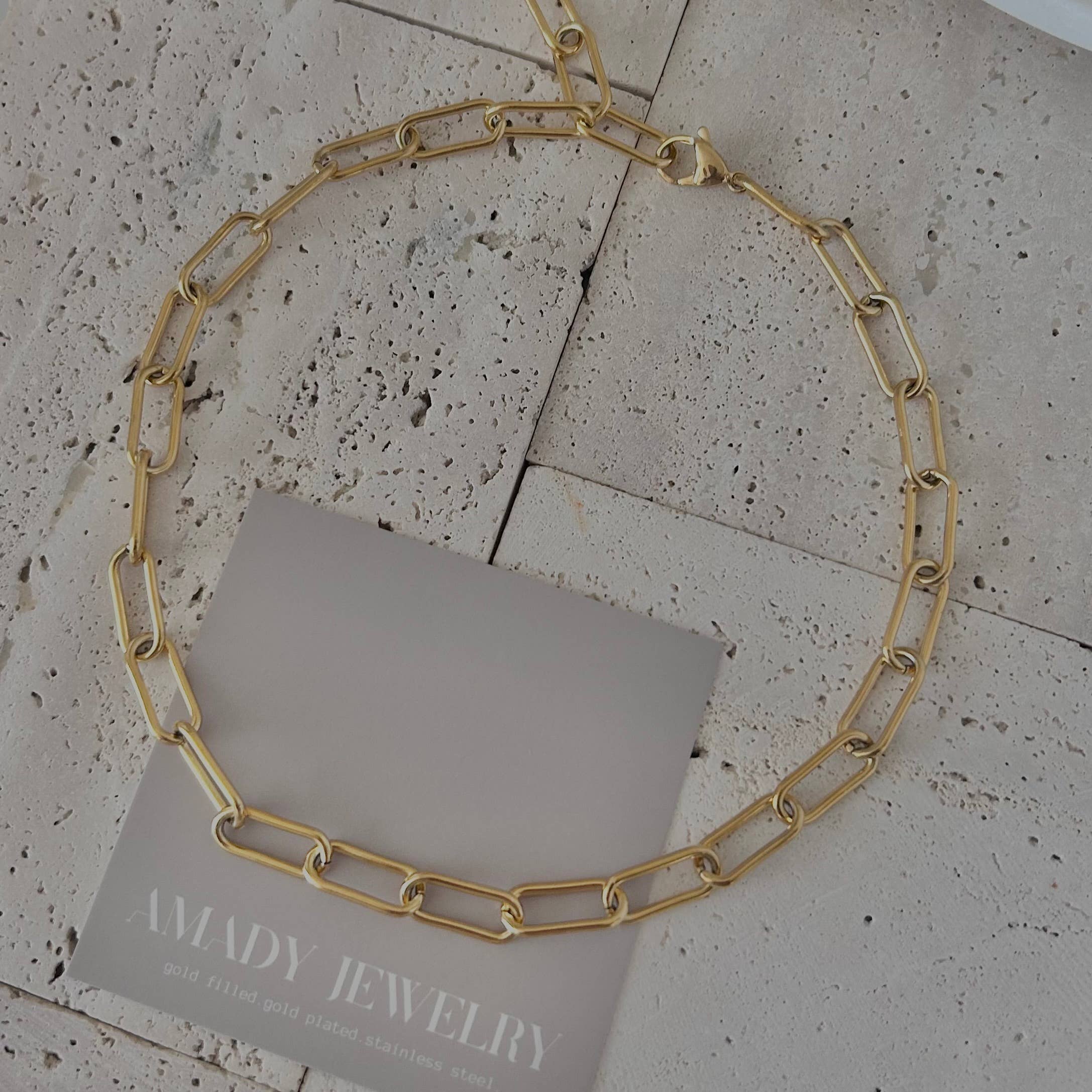 Amady Jewelry - Wholesale Link & Chain Necklace - 18k Gold Plated Paperclip Link Necklace Choker Lariat12