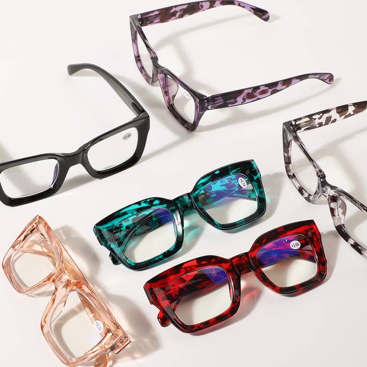 ASSORTED COLOR Blue Light Blocking Chunky Frame Reading Glasses for wholesale on Faire