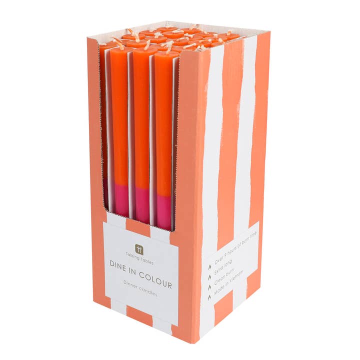 Orange & Pink Dinner Candles | 25 Candles | POS Unit | for wholesale by Talking Tables UK