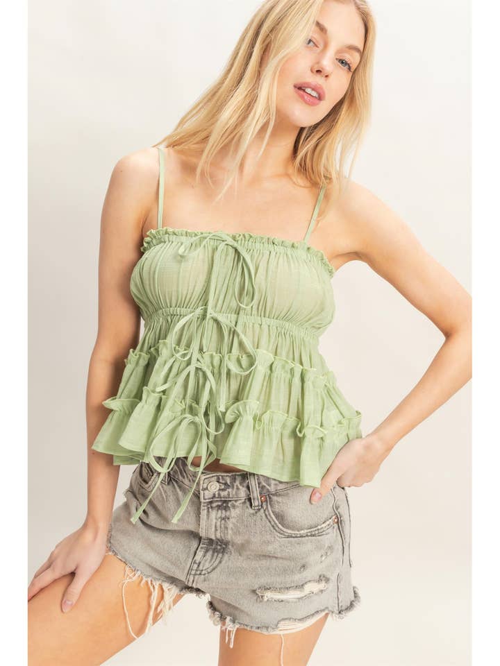 Ruffled Tie-Front Cami for wholesale by HYFVE