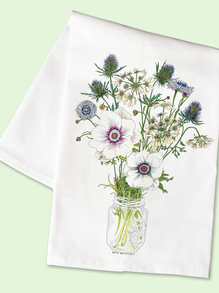 Tea Towel - Anemone & Thistle for wholesale by Vivid Cottage