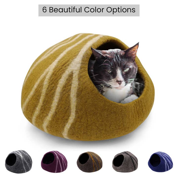 Lungta Imports - Wholesale Pet Cave - Cat/Dog - KayJayStyles Felt Cat Cave / Cat Bed / Warm Cat House / Cat Cocoon Hand Felted Natural Wool Eco-Friendly - Great Cat Gift