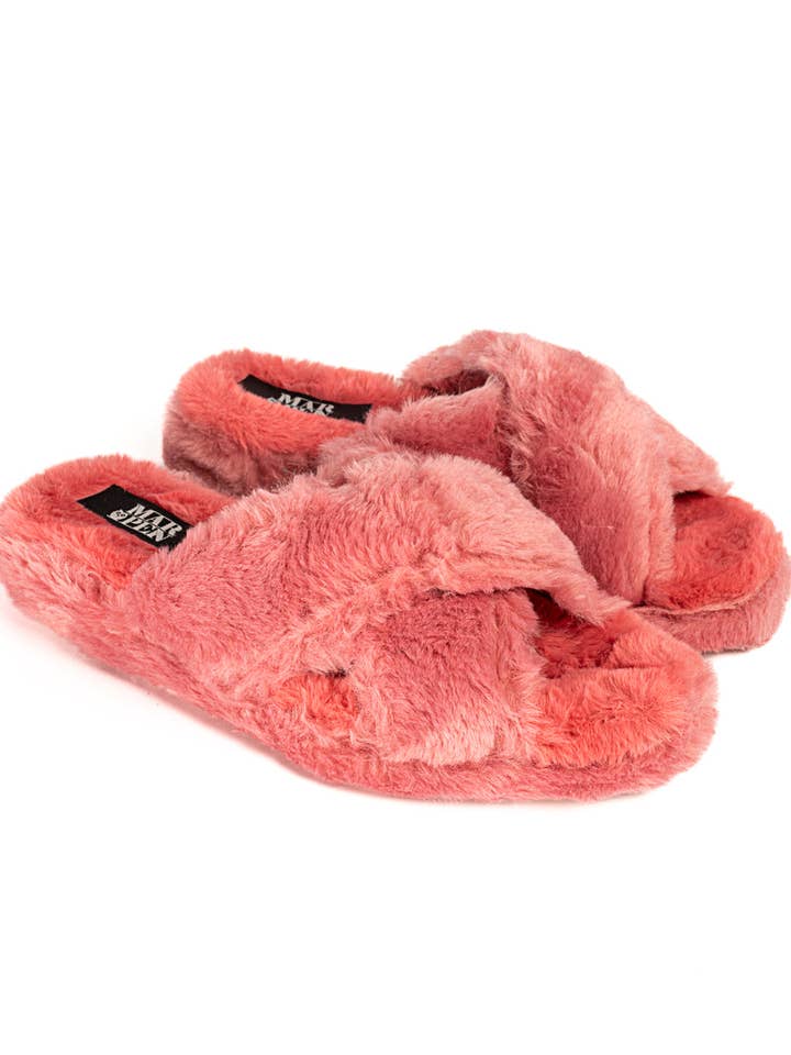 Damespantoffels met gekruiste bandjes en aardbeienvacht voor wholesale door Marpen Slippers