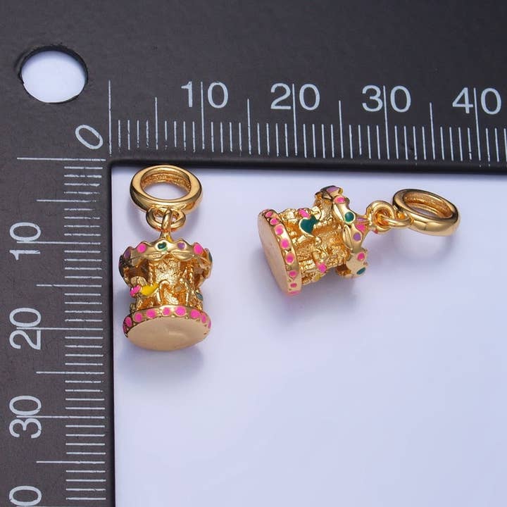 Aim Eternal - Wholesale Individual Charm/Pendant - 24K Gold Filled Carousel Carnival Enamel Multidimensional Rhondelle Drop Charm | AC1801