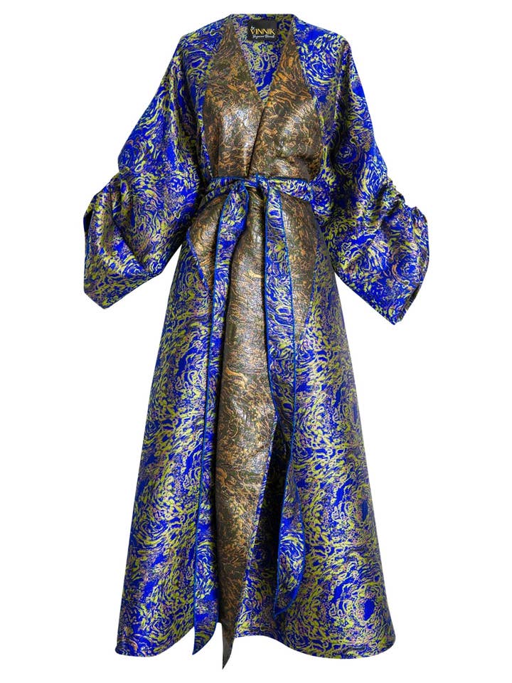 Parisian Kimono/Coat in "Lucia di Lammermoor" (Blue & Green) for wholesale by byVINNIK