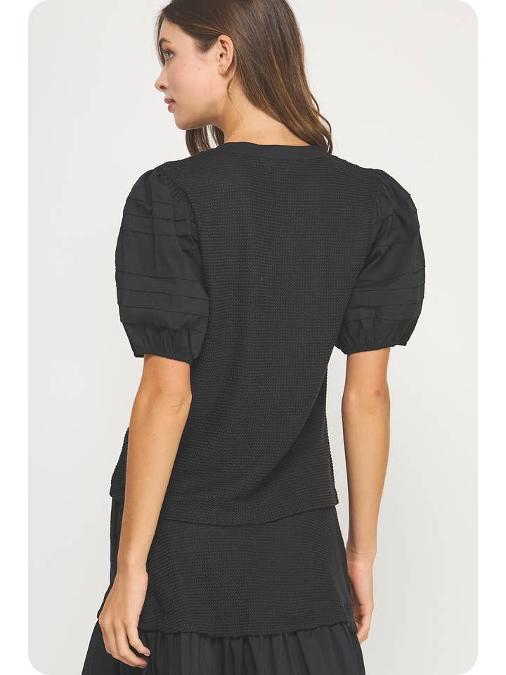 Strut & Bolt - Wholesale Blouse - Women's - Pintuck Puff Sleeve Textured Knit Top3