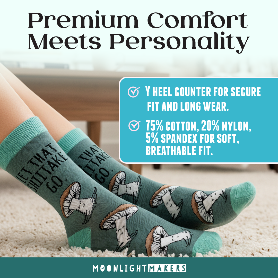 Moonlight Makers – Großhandel Socken - Unisex – Let That Shiitake Go — Lustige Unisex-Socken — Mushroom, Yoga2