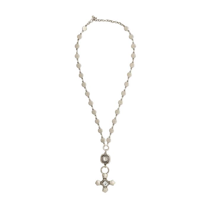 Chanour - Wholesale Pendant/Charm Necklace - Handmade Pewter & Crystal Cross Necklace - NN3135