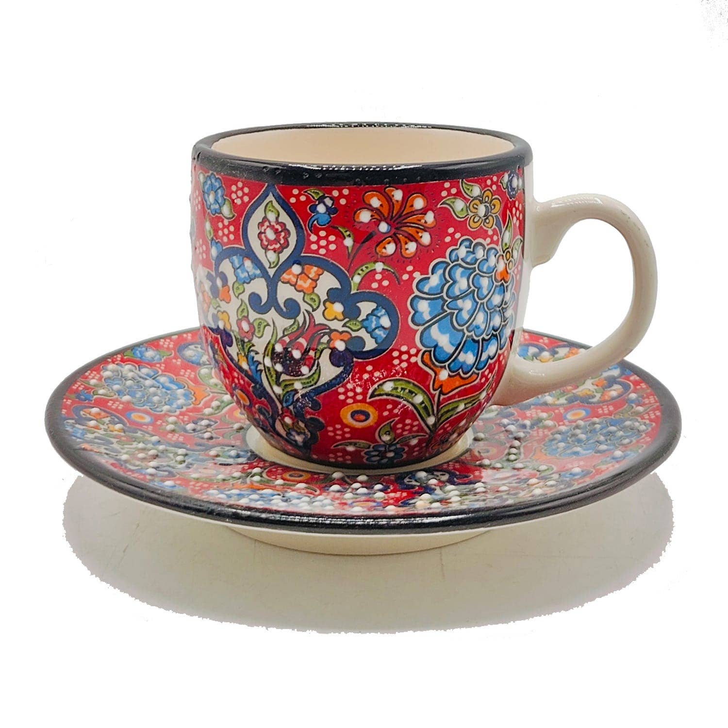 Etnico del Mondo - Wholesale Coffee/Tea Cup - Set of 6 Decorated Turkish Ceramic Coffee/Cappuccino Cups #84