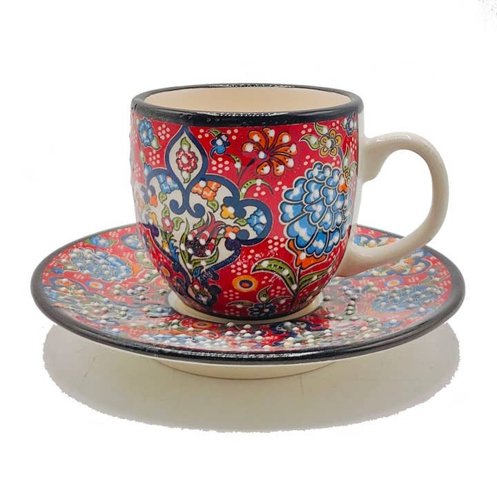 Etnico del Mondo - Wholesale Coffee/Tea Cup - Set of 6 Decorated Turkish Ceramic Coffee/Cappuccino Cups #84
