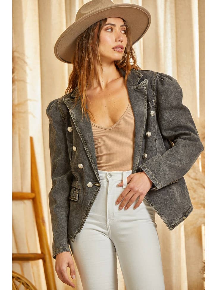 Giacca di jeans maniche 2025 a sbuffo