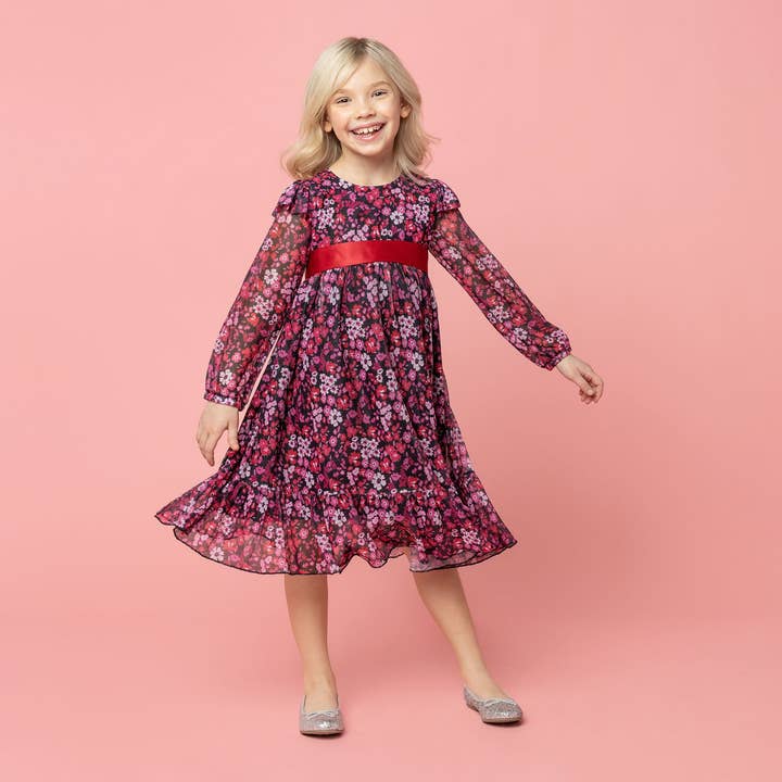 Robe de soirée Chloe Winter à fleurs pour filles, rose pour la vente par Holly Hastie London