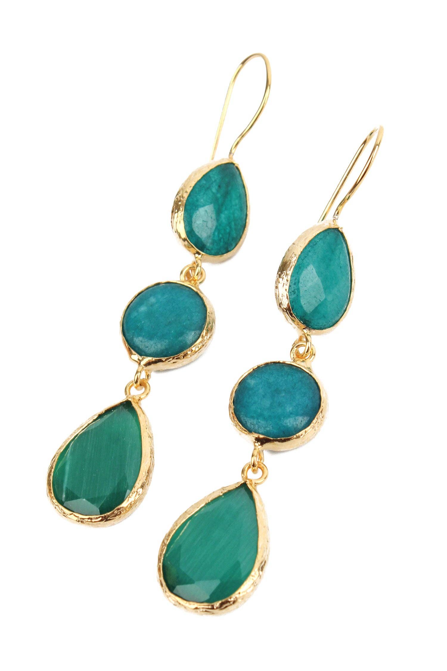 My Doris – wholesale Dangle earrings – TEAL THREE DROP EARRINGS0