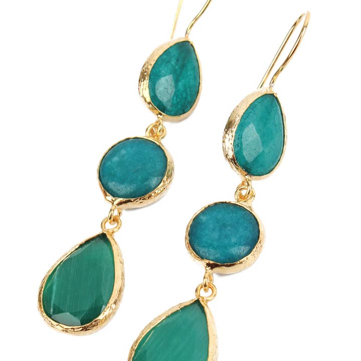 My Doris – wholesale Dangle earrings – TEAL THREE DROP EARRINGS0