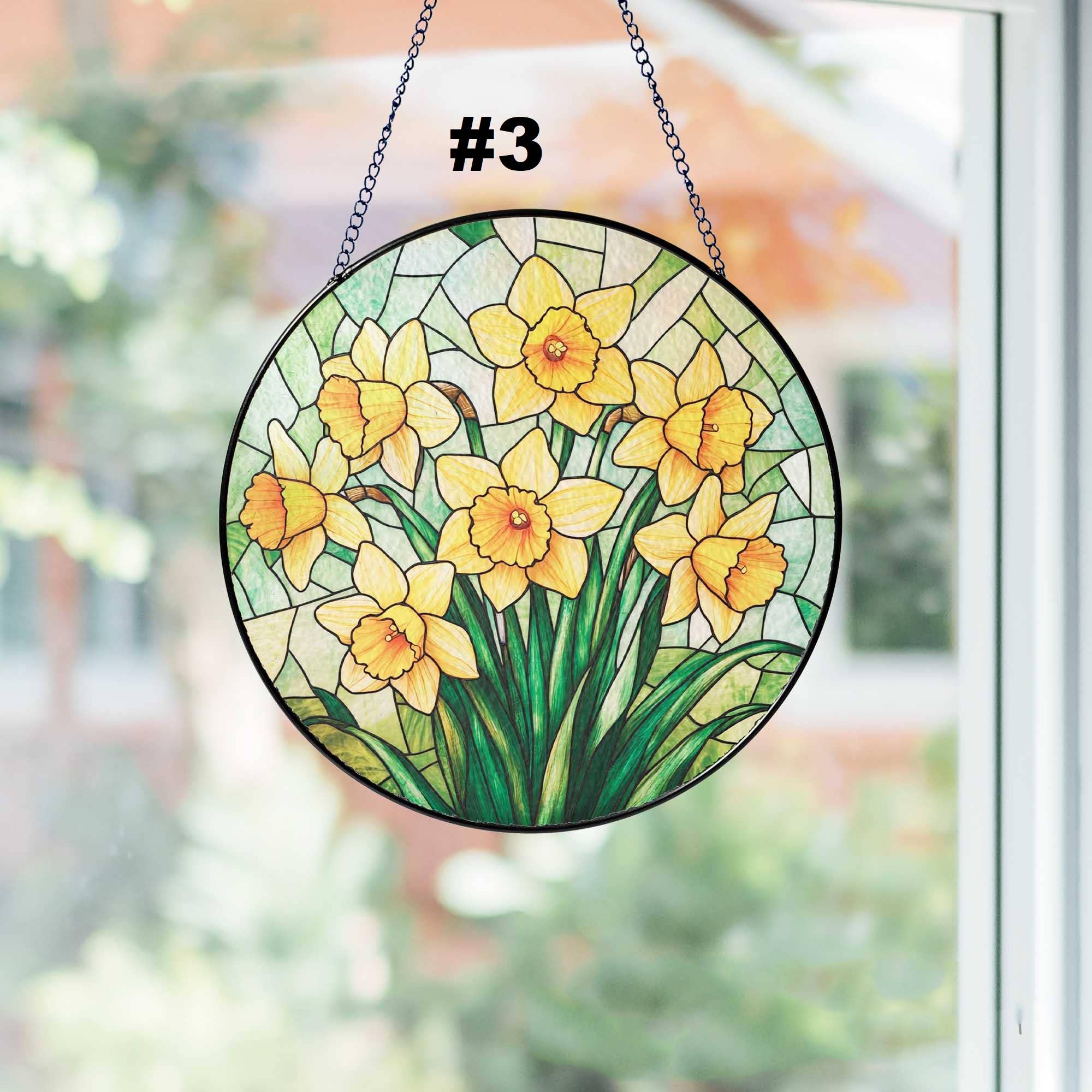 TMLECOM LTD – wholesale Suncatcher – Daffodil Stained Glass Suncatcher, Daffodil March Decor6