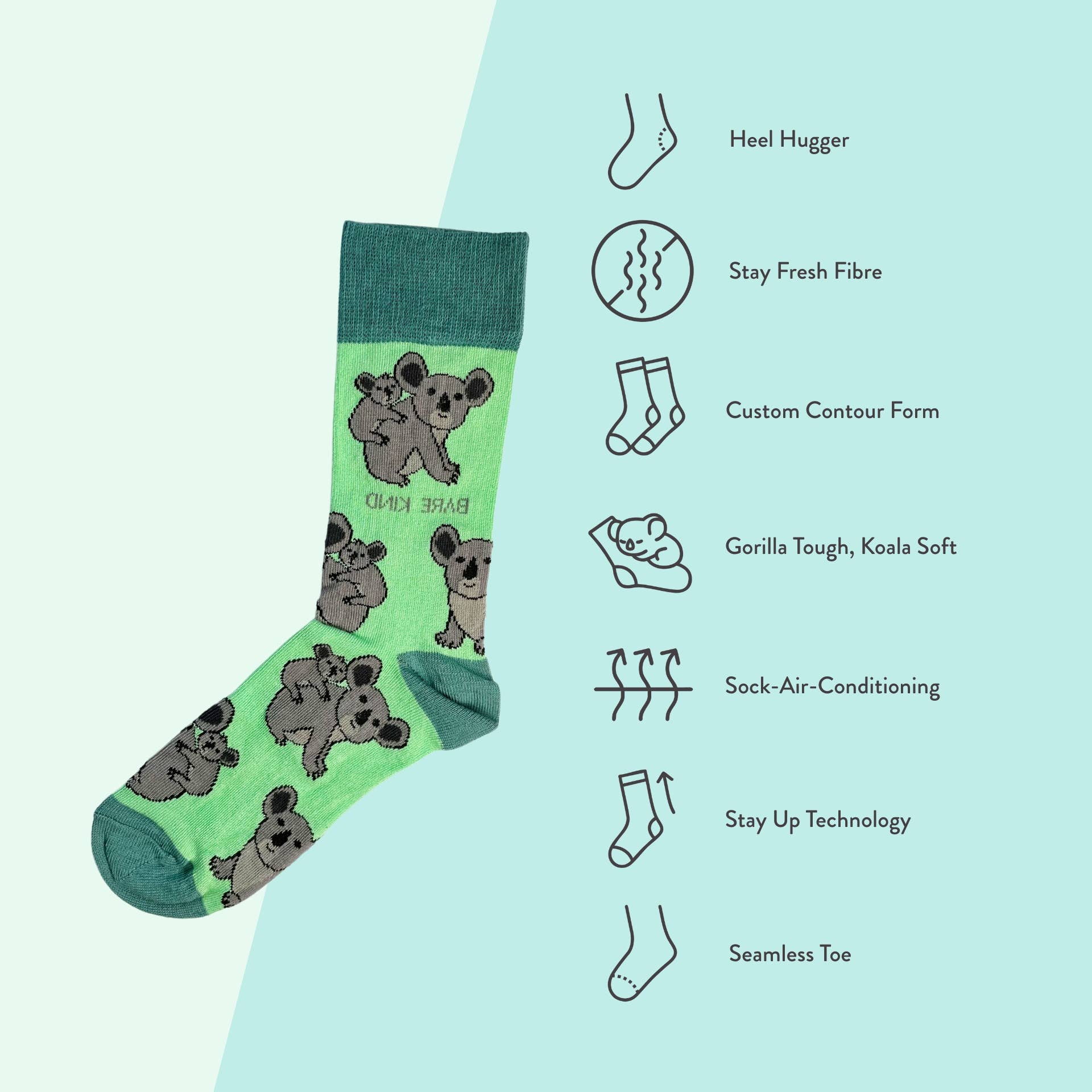 Bare Kind Socks - Wholesale Socks - Unisex - Koala Socks | Bamboo Socks | Green Socks | Australia Socks6