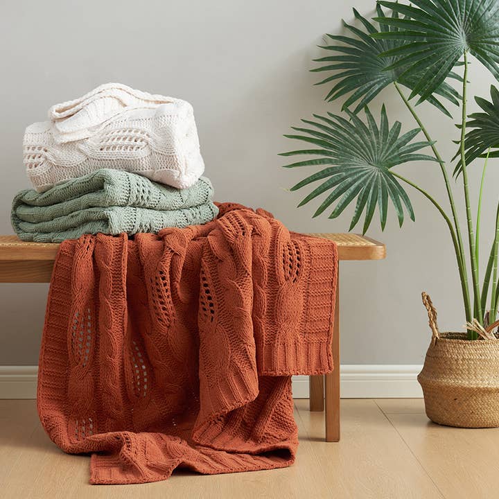 AH Reversible Chenille Cable Knit Throw Blanket for wholesale by DreamValley