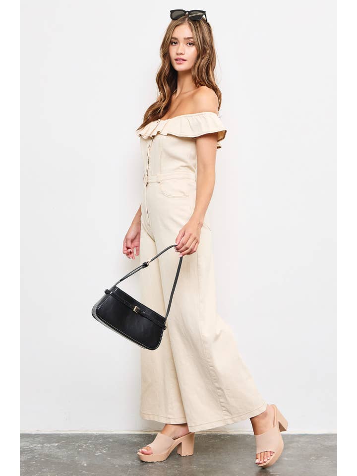 Mustard Seed – Großhandel Jumpsuit – Damen – SCHULTERFREIER OVERALL MIT RÜSCHEN2