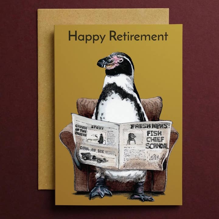 Penguin Retirement Card * Penguin Card * Animal Cards for wholesale by Some Ink Nice