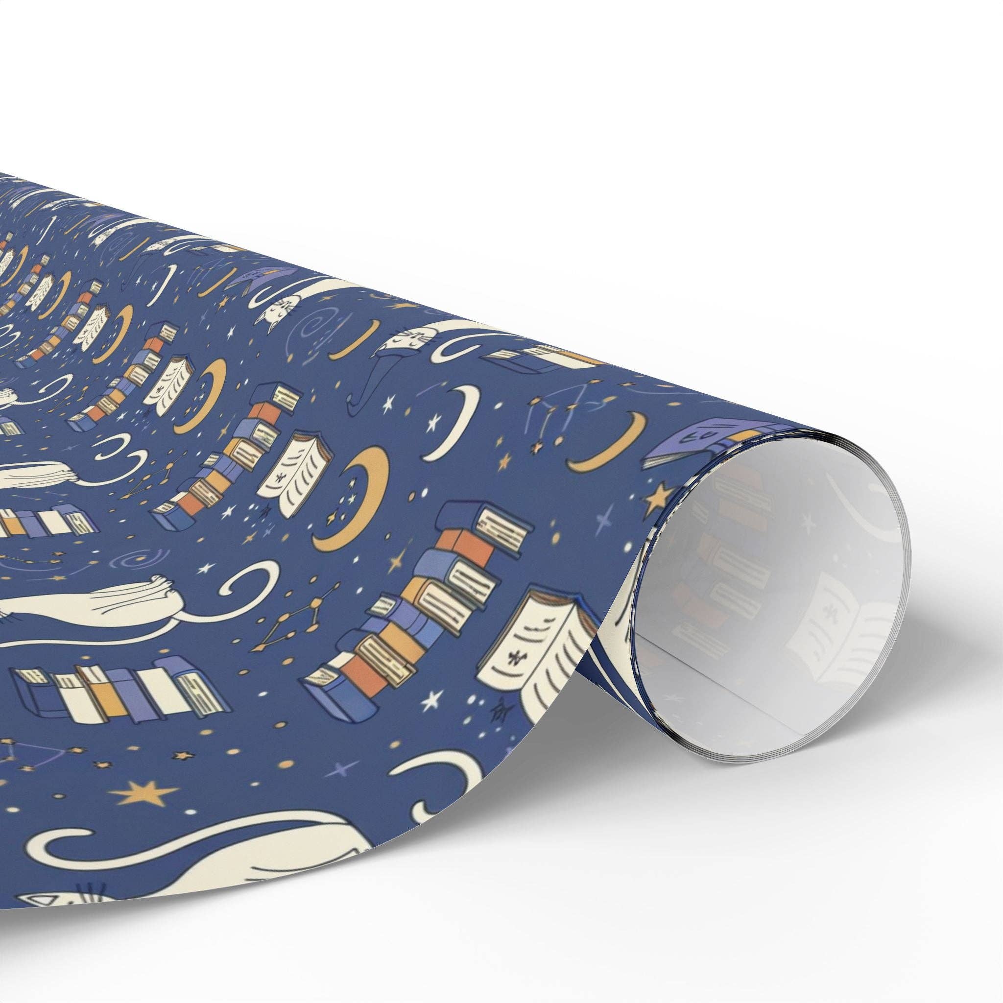 Lokipawz - Wholesale Flat Wrap - Purrfectly Bookish – Celestial Cat & Cozy Library Wrapping Paper11