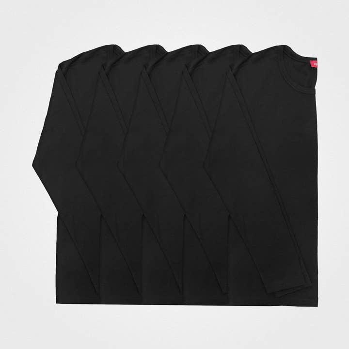 5 Pack | Men’s Recycled Cotton Crew Neck Long Sleeves, Black for wholesale by agood company