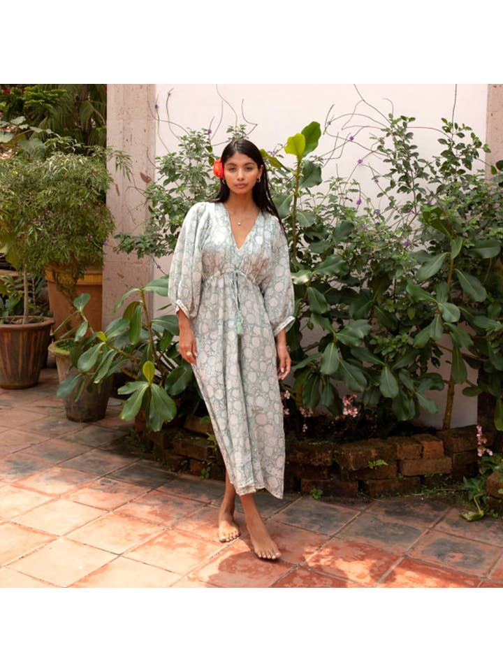 The Fox and The Mermaid - Venta al por mayor Vestido - Mujer - Vestido de Algodón con Estampado en Bloque y Cordón (Indra)15