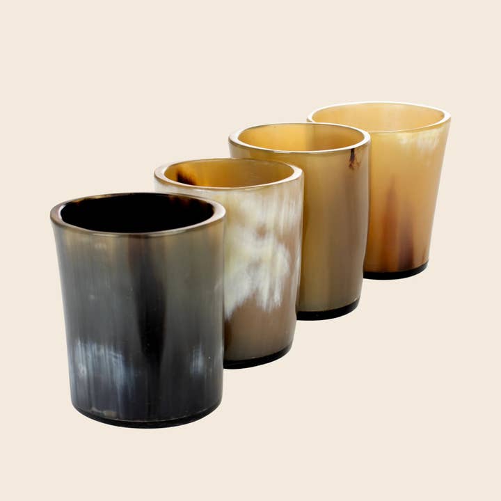 Horn Whiskey Shot Glasses Pack 4 - Holds Upto 6.5 oz, Natural for wholesale by Muqeem & Brothers