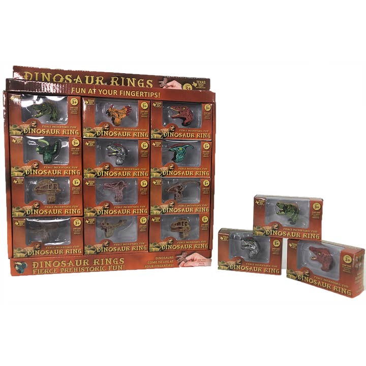 Texas Toy Distribution - Wholesale Retailer Display - Kids & Baby - Dinosaur Ring Display Set, x12 Rings Assortment
