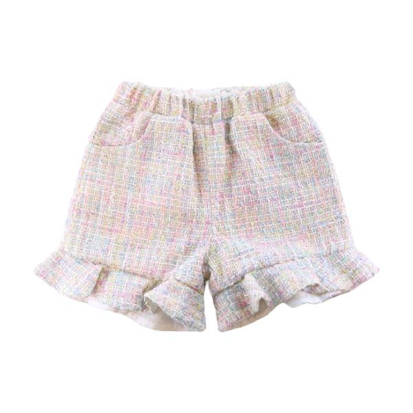 A15 14250-B Ruffle Hem Tweed Shorts for wholesale by Doe a Dear