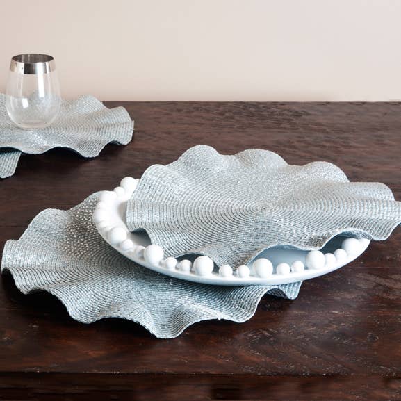 Fennco Styles - Wholesale Placemat - Silver Curly & Glittery 15" Round Placemat0