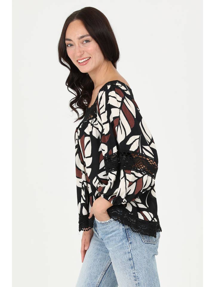 ANGIE - Wholesale Blouse - Women's - C2173-WA32 LACE TRIM BLOUSE